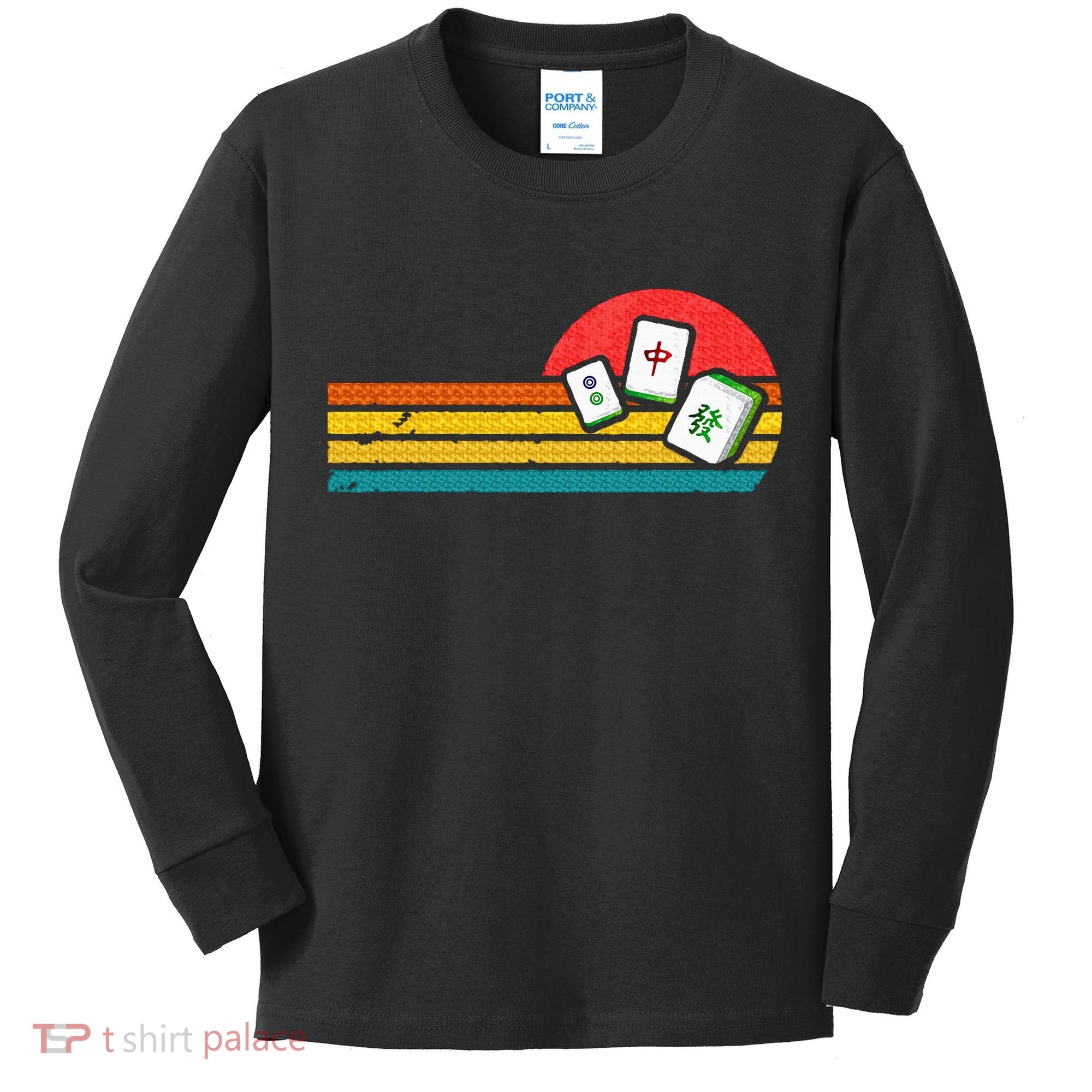 Mahjong Chinese 80s Retro Mah Jongg Kids Long Sleeve Shirt