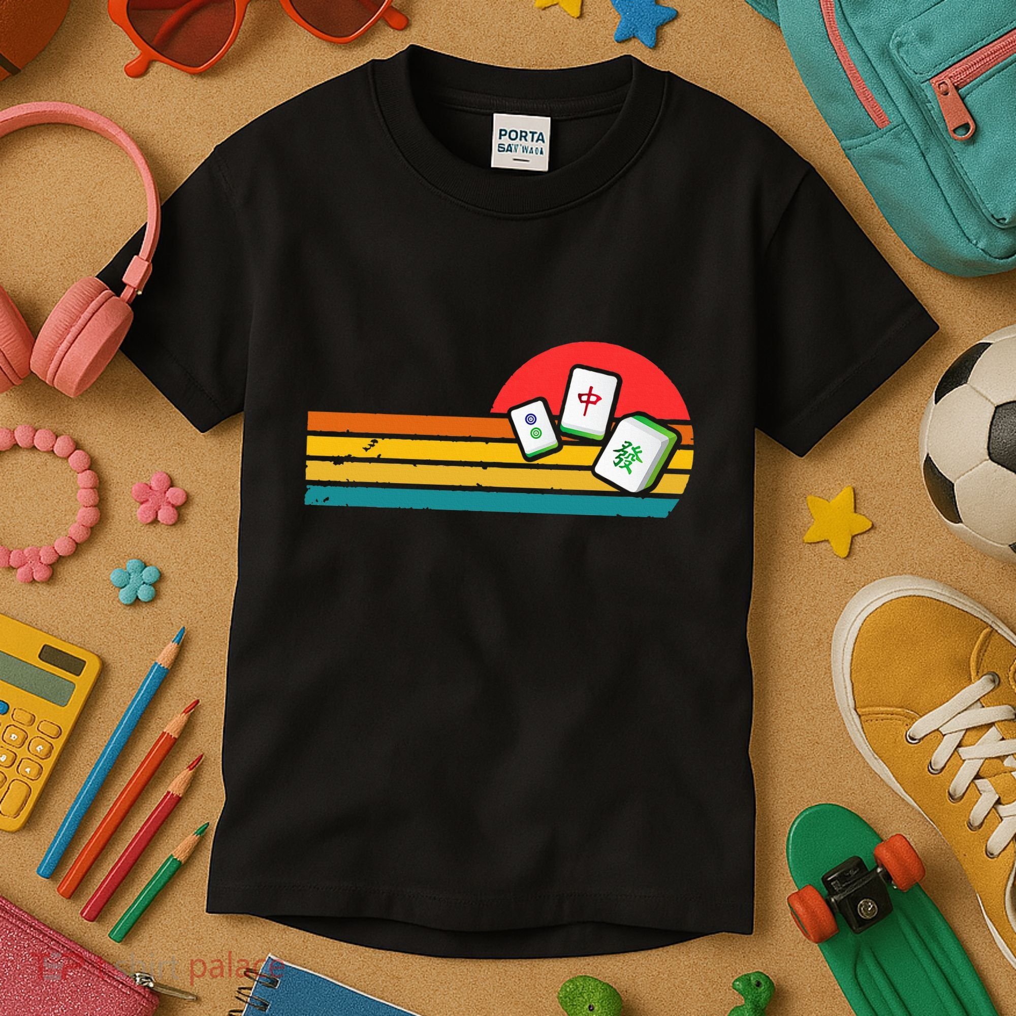 Mahjong Chinese 80s Retro Mah Jongg Kids T-Shirt