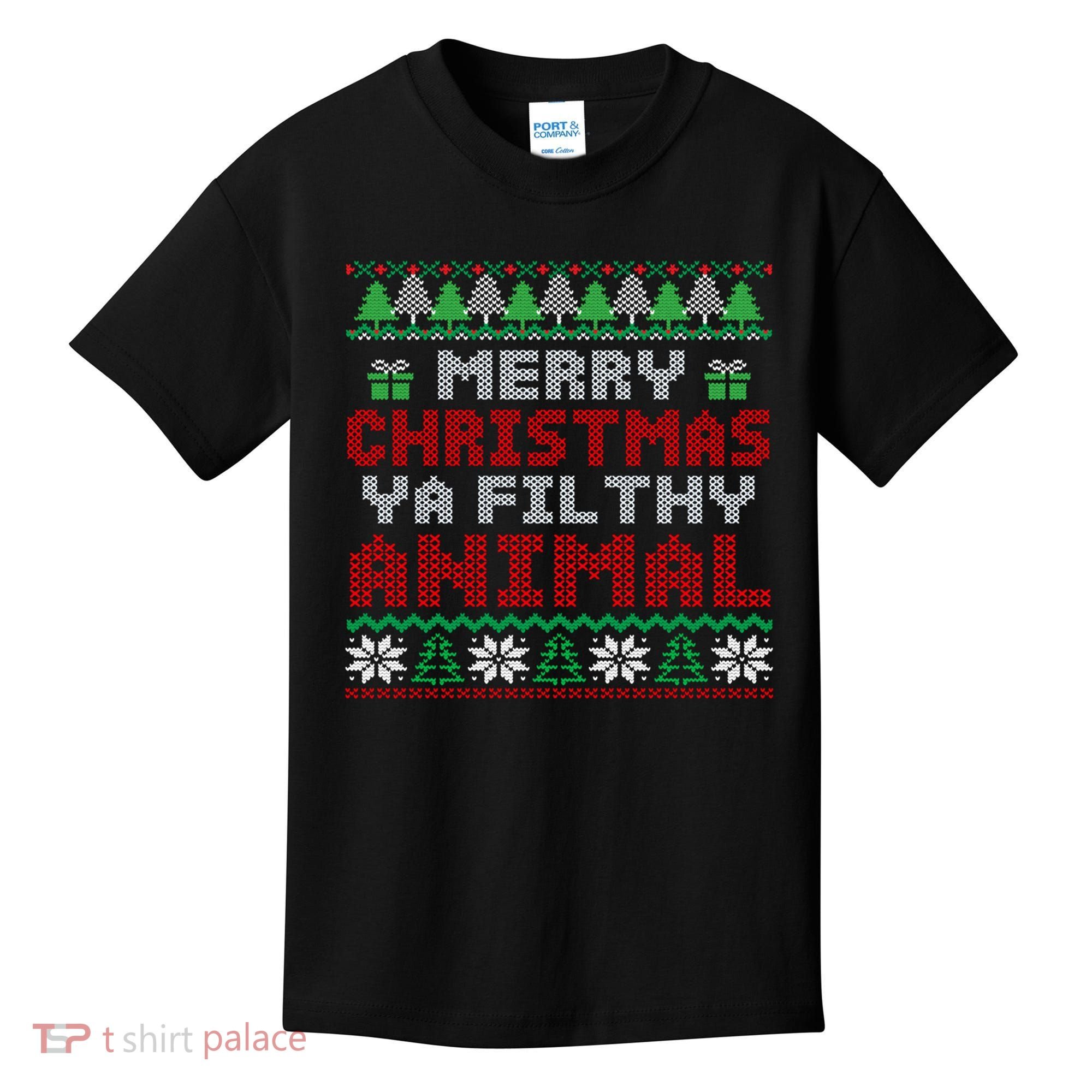 Merry Christmas Animal Filthy Ya Cute Gift Xmas Kids T-Shirt