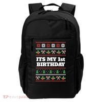 Merry Christmas And Yes Its My 1st Birthday Ugly Sweater Funny Gift Backpack thumb 0