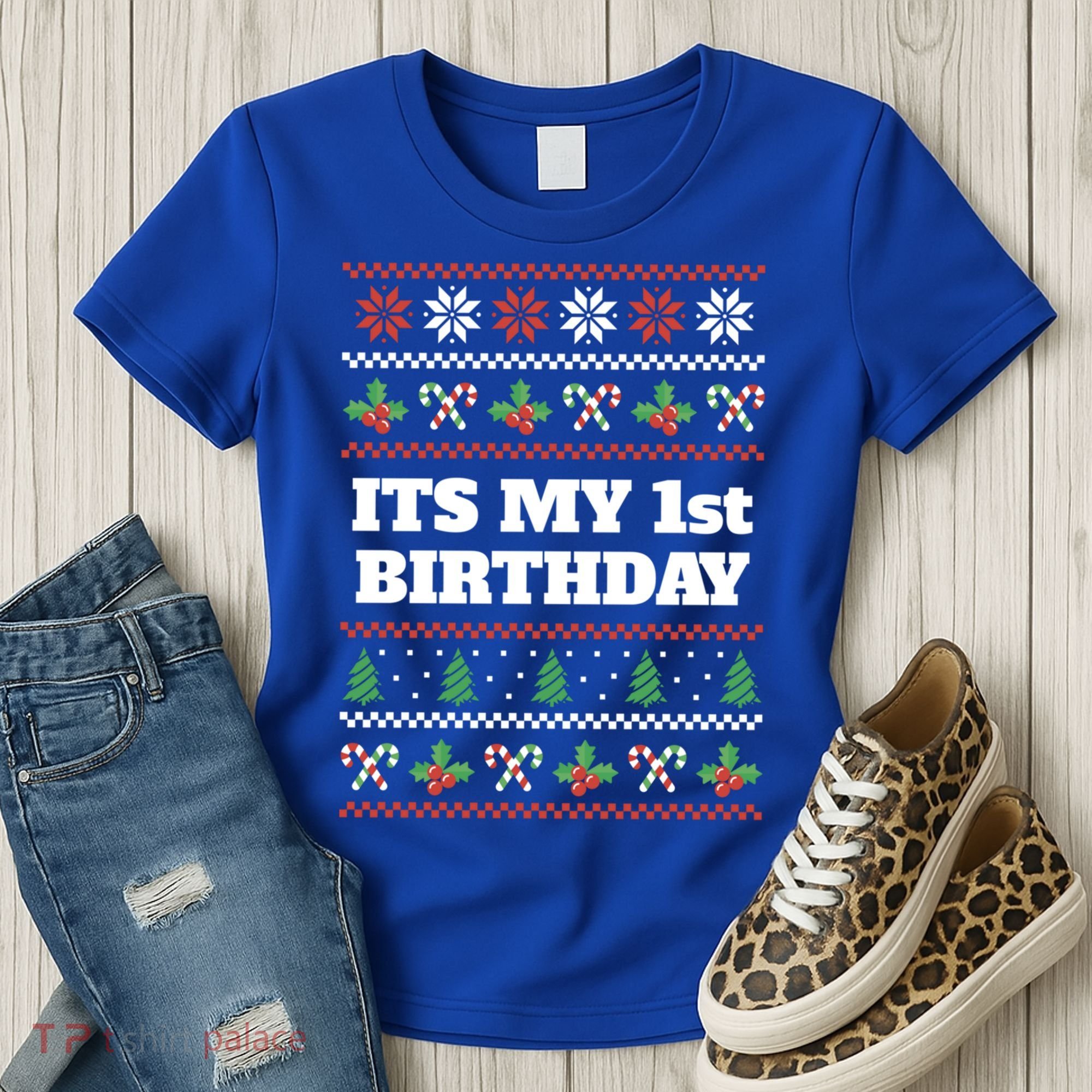 Merry Christmas And Yes Its My 1st Birthday Ugly Sweater Funny Gift Women's T-Shirt