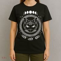 Moon Cat Alchemy Witch Dark Symbols Goth Halloween T-Shirt thumb 4
