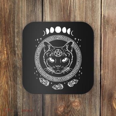 Moon Cat Alchemy Witch Dark Symbols Goth Halloween Coaster