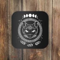 Moon Cat Alchemy Witch Dark Symbols Goth Halloween Coaster thumb 0