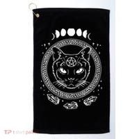 Moon Cat Alchemy Witch Dark Symbols Goth Halloween Golf Towel thumb 0