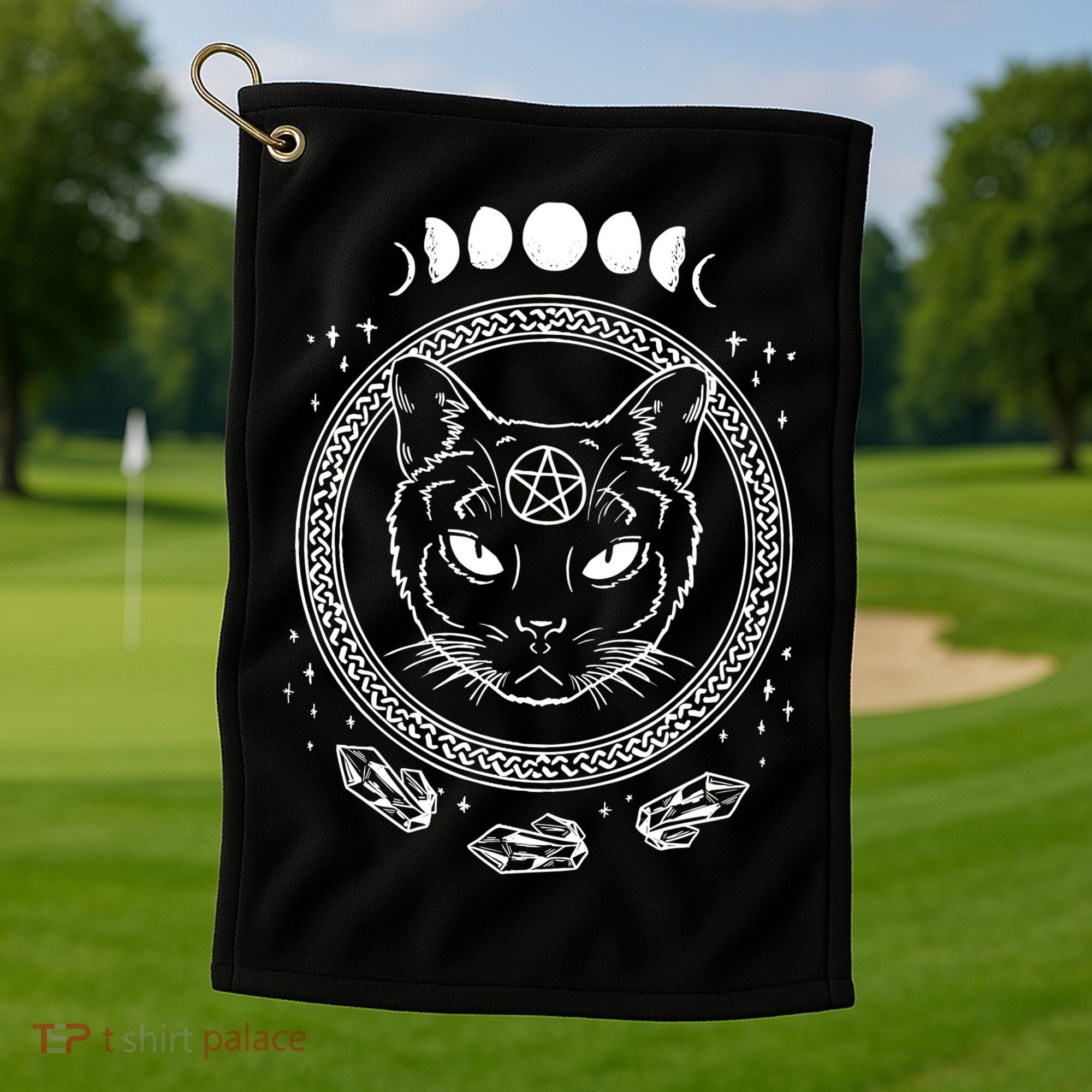 Moon Cat Alchemy Witch Dark Symbols Goth Halloween Golf Towel
