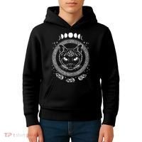 Moon Cat Alchemy Witch Dark Symbols Goth Halloween Kids Hoodie thumb 4