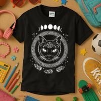 Moon Cat Alchemy Witch Dark Symbols Goth Halloween Kids T-Shirt thumb 3