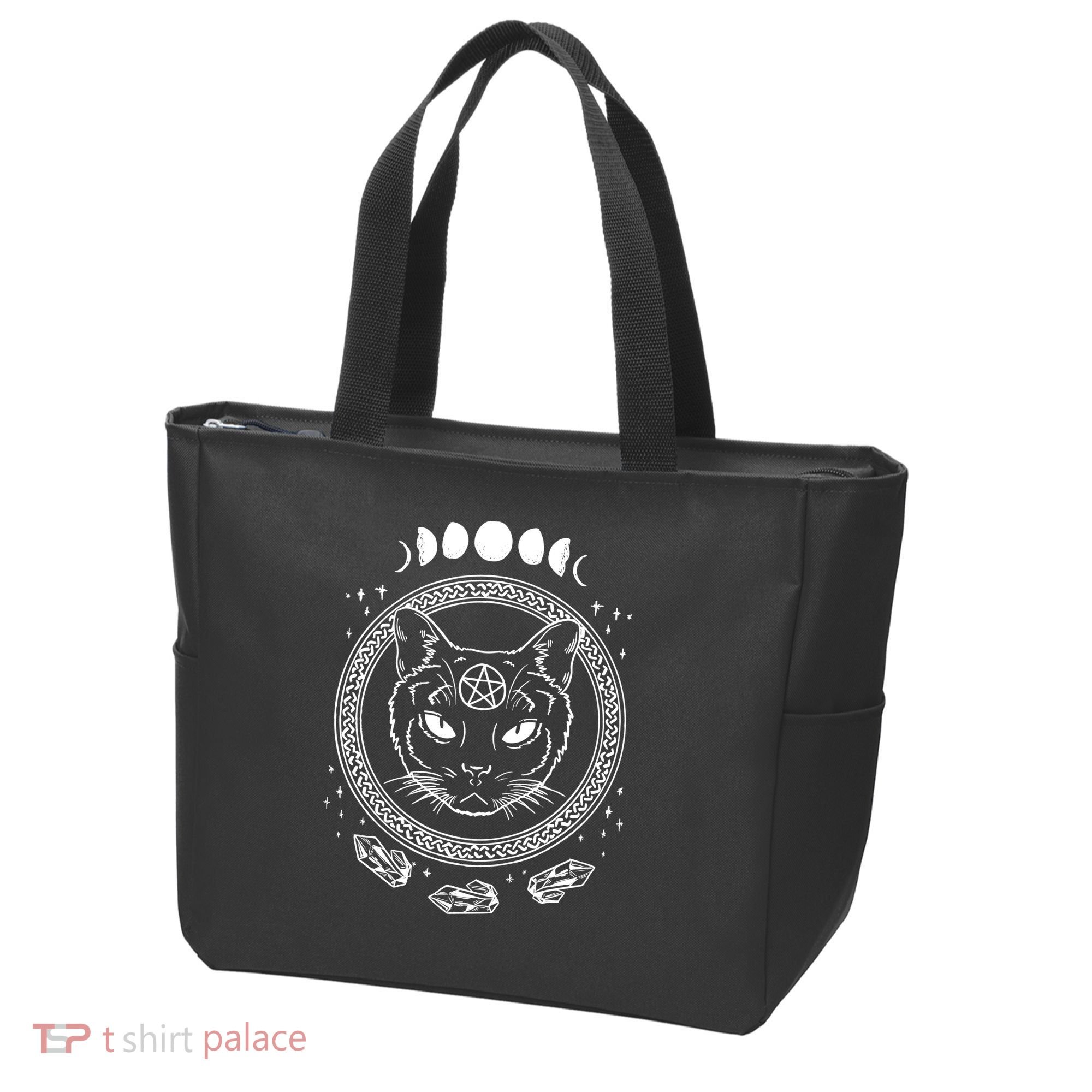 Moon Cat Alchemy Witch Dark Symbols Goth Halloween Tote Bag