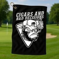 Monkey Cigars And Bad Decisions Golf Towel thumb 1