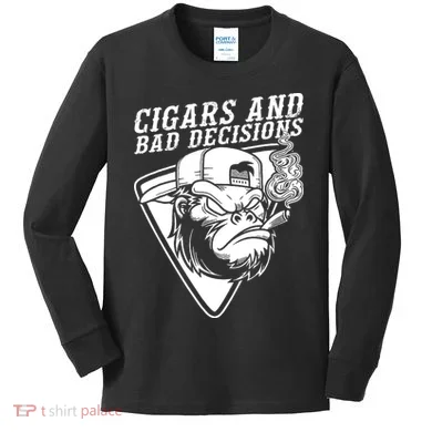 Monkey Cigars And Bad Decisions Kids Long Sleeve Shirt