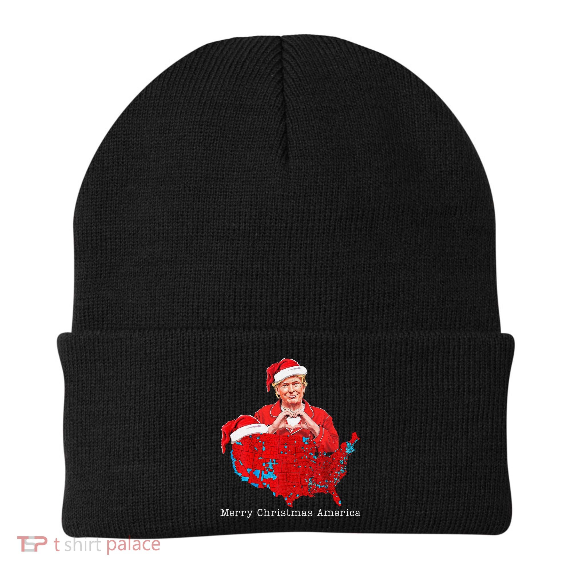 Merry Christmas America Donald Trump Coverage Xmas Pajamas Beanie