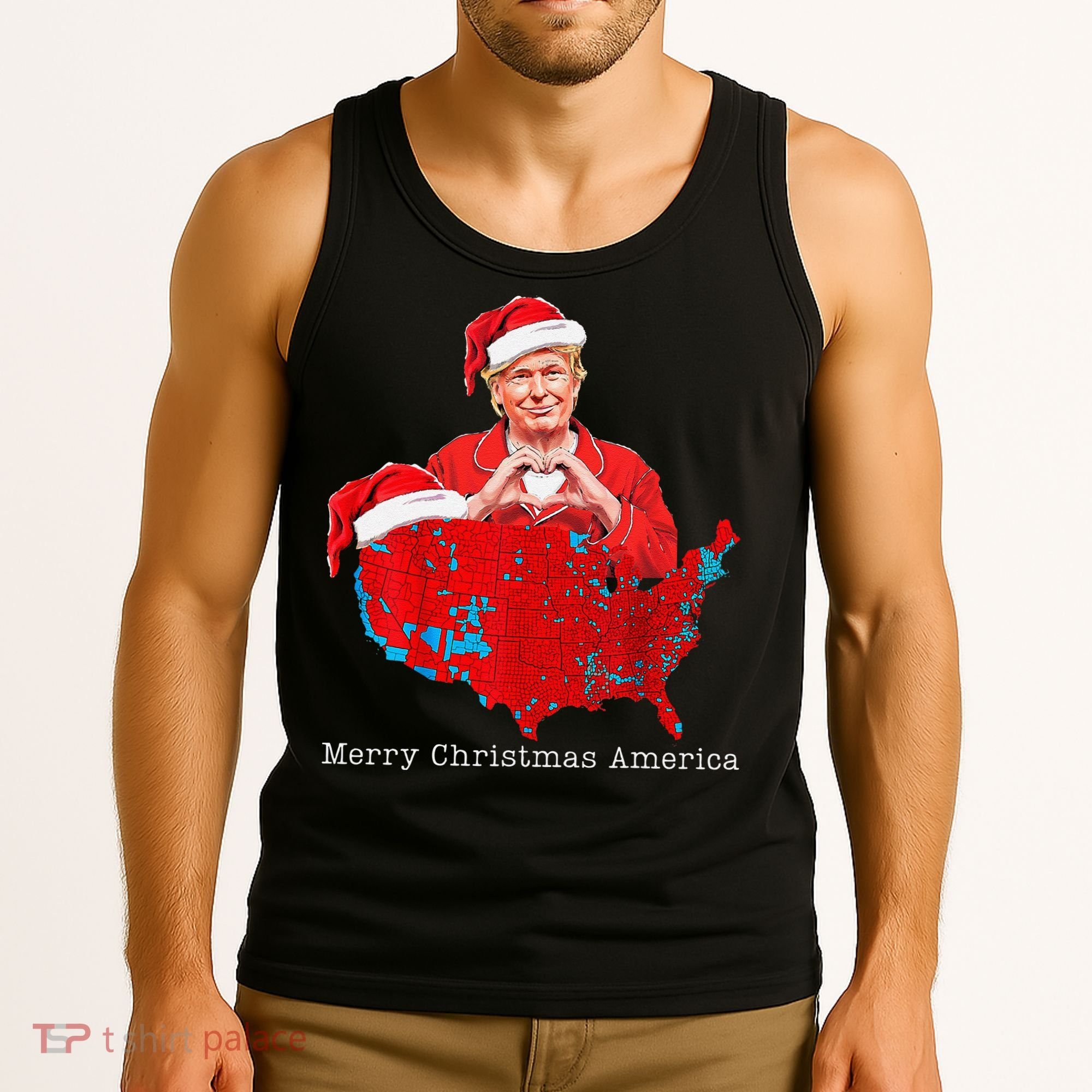 Merry Christmas America Donald Trump Coverage Xmas Pajamas Tank Top