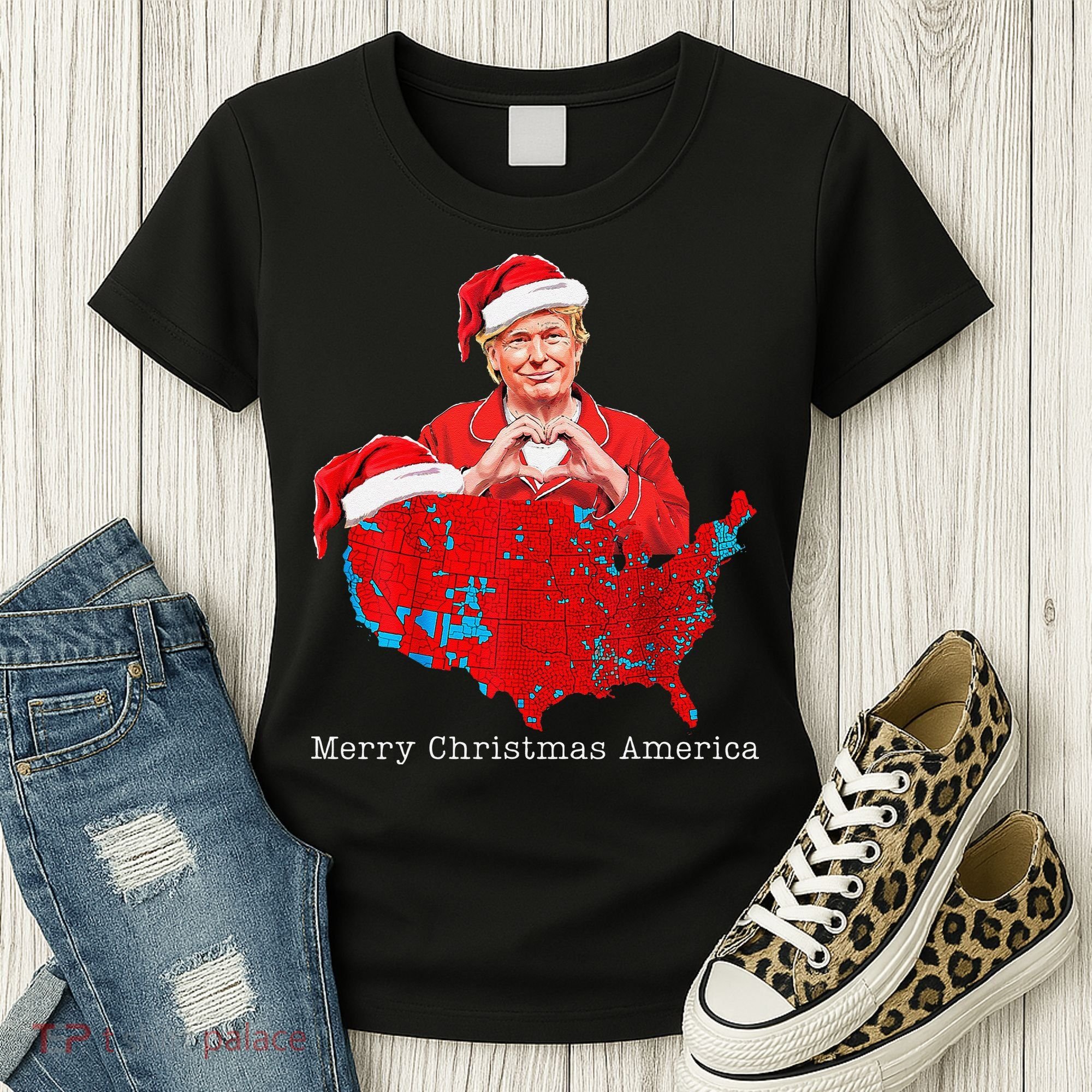 Merry Christmas America Donald Trump Coverage Xmas Pajamas Women's T-Shirt