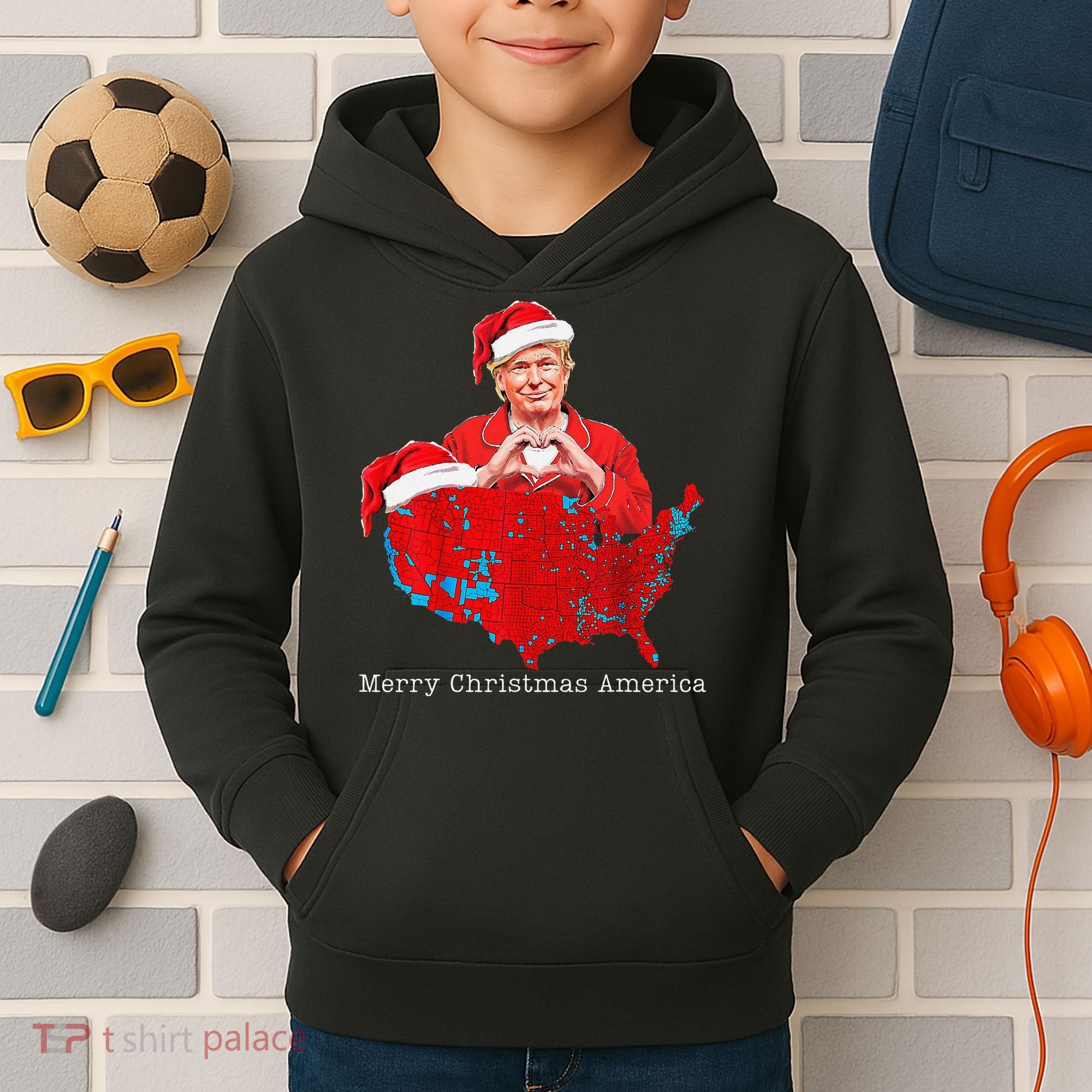 Merry Christmas America Donald Trump Coverage Xmas Pajamas Kids Hoodie