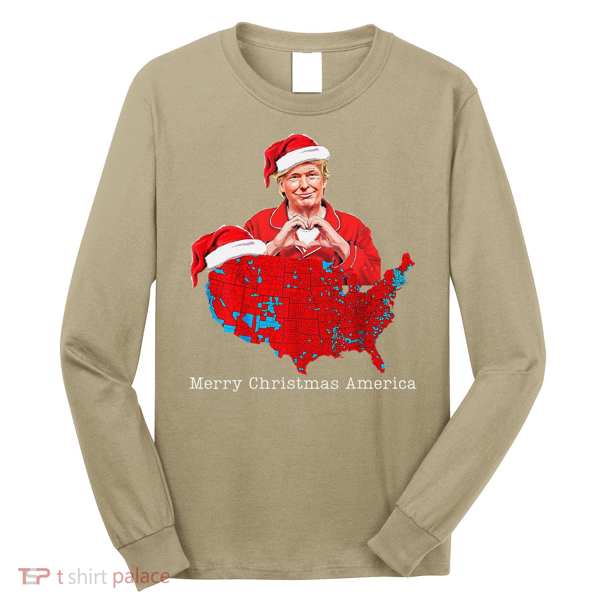 Merry Christmas America Donald Trump Coverage Xmas Pajamas Long Sleeve Shirt