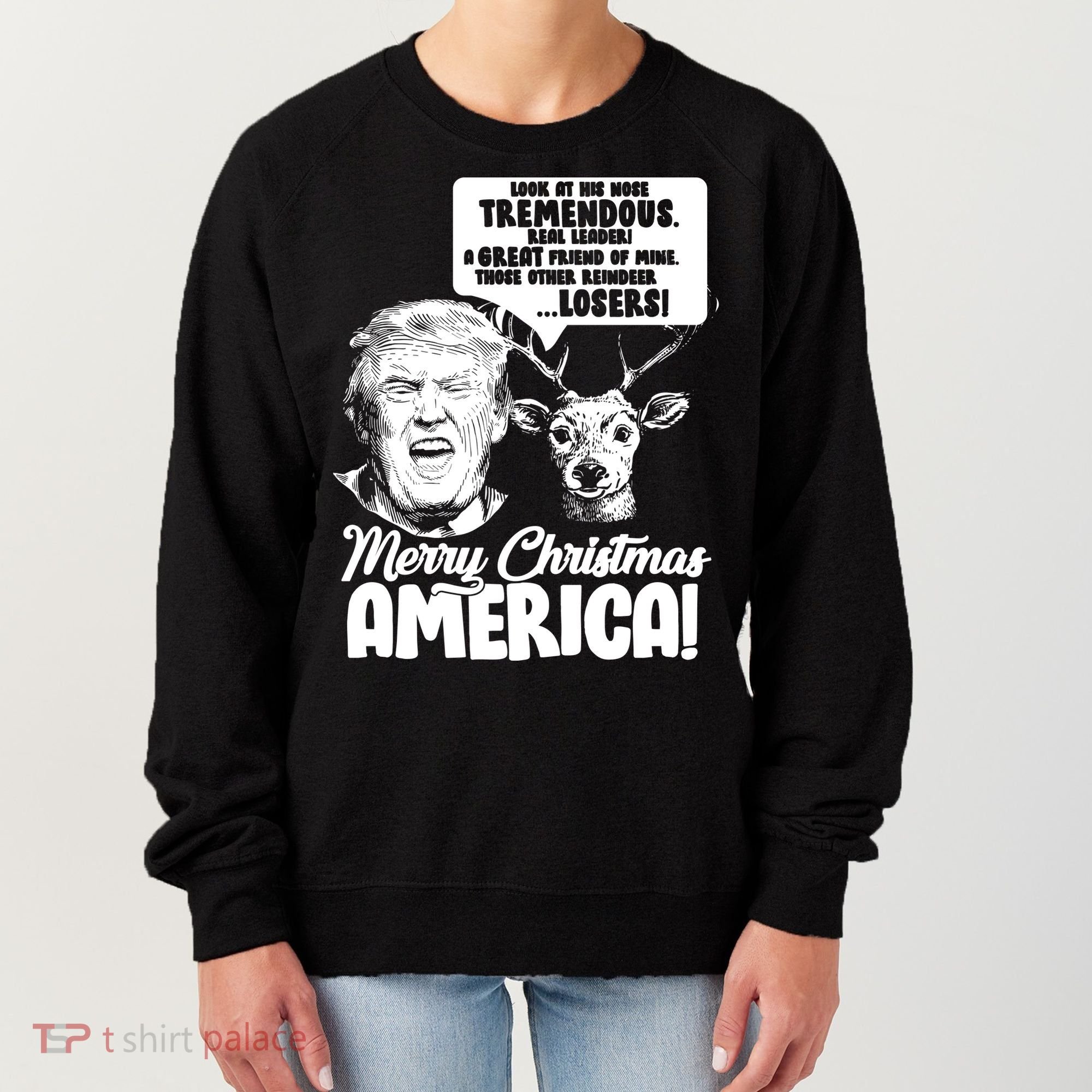 Merry Christmas America Trump Reindeer Women's Sweatshirt