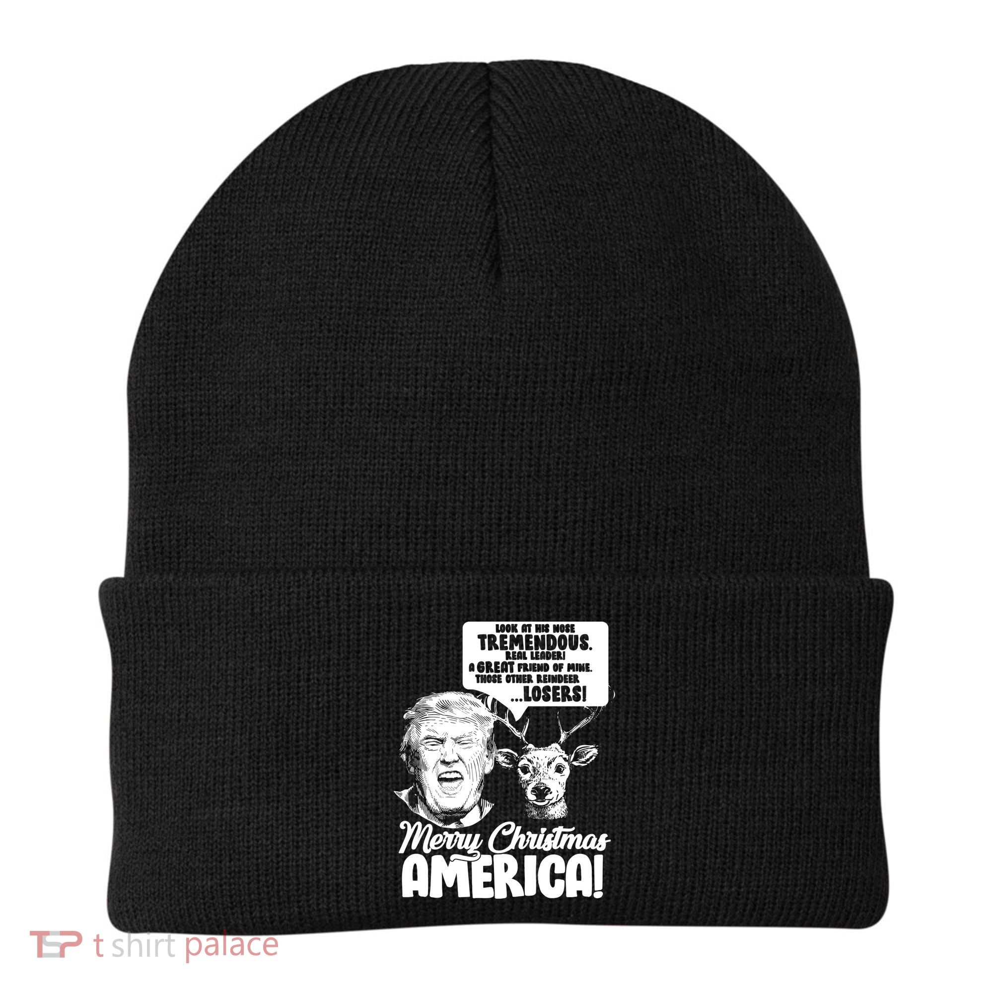 Merry Christmas America Trump Reindeer Beanie