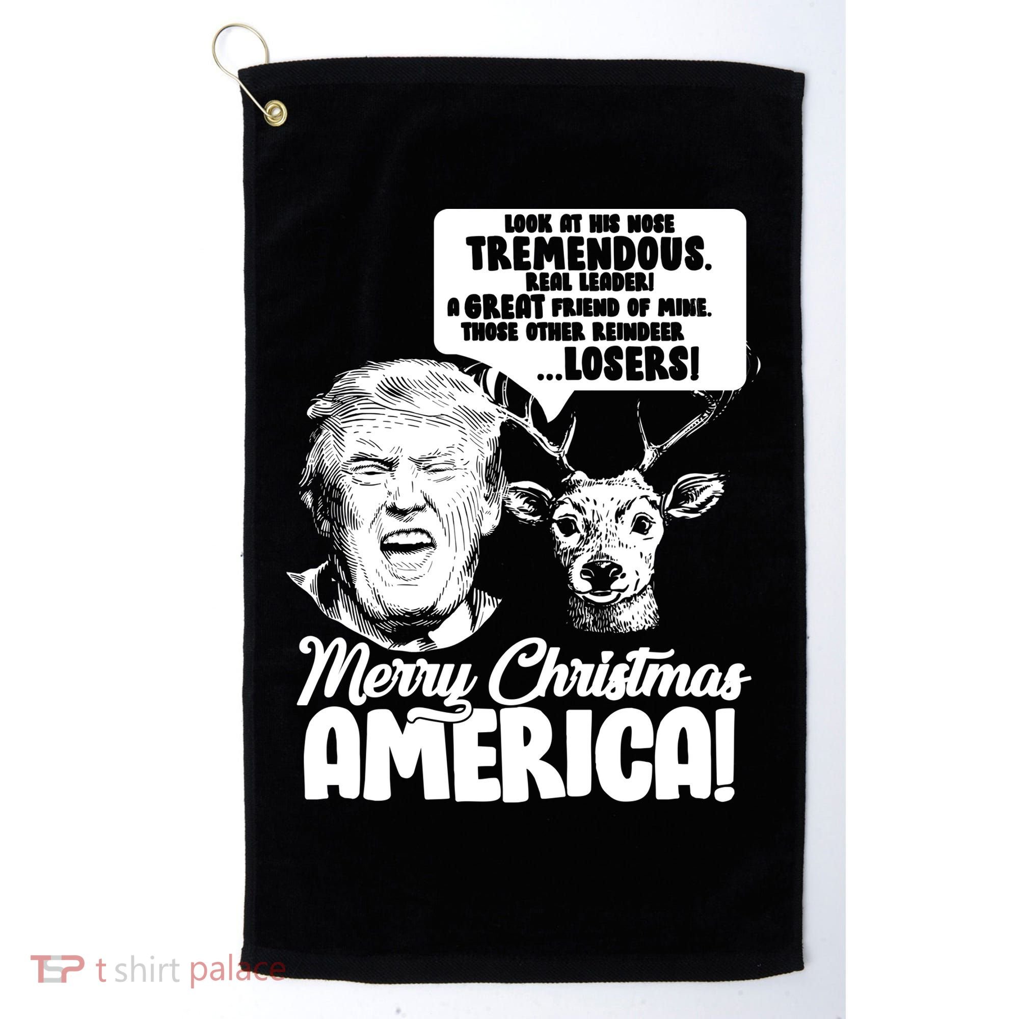 Merry Christmas America Trump Reindeer Golf Towel