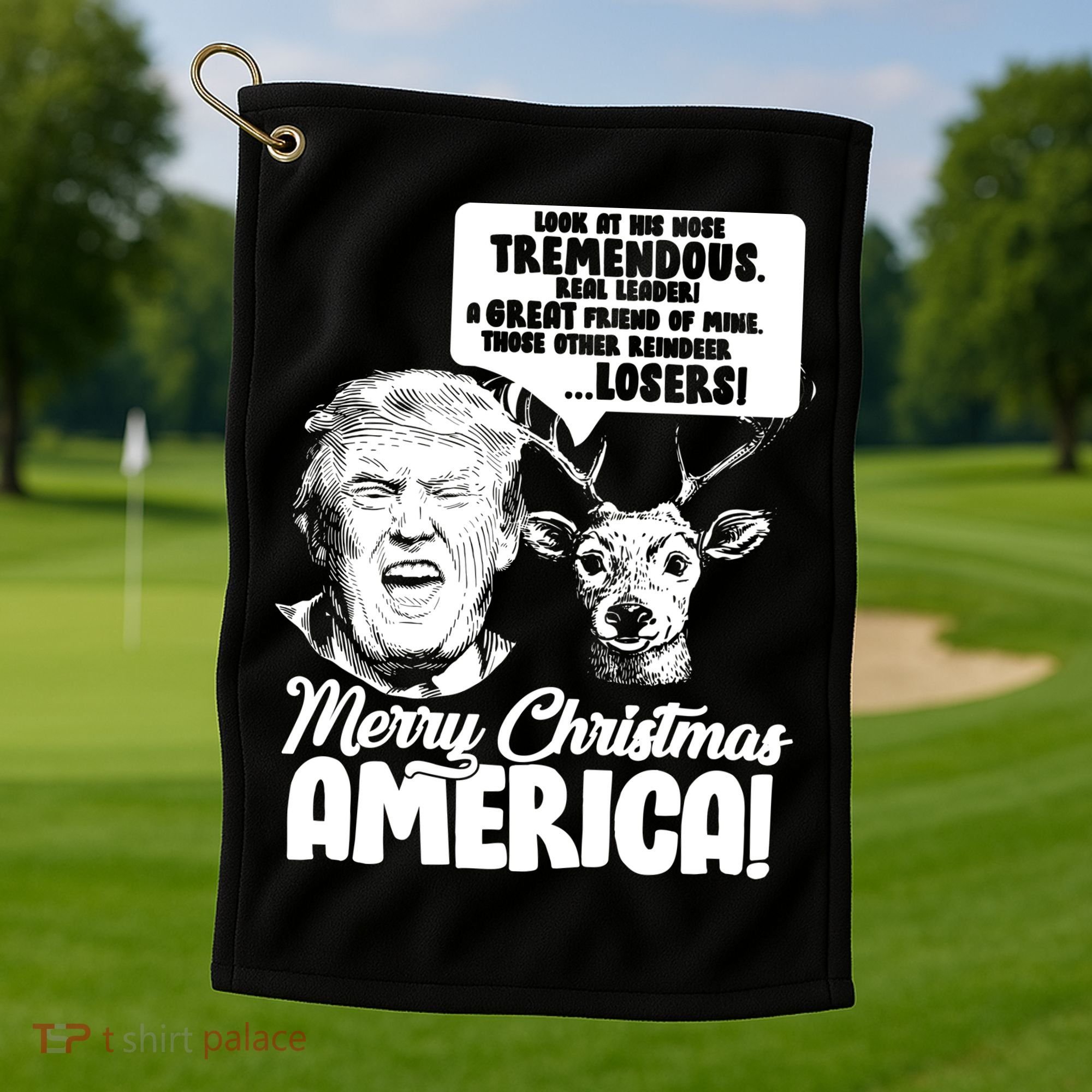 Merry Christmas America Trump Reindeer Golf Towel