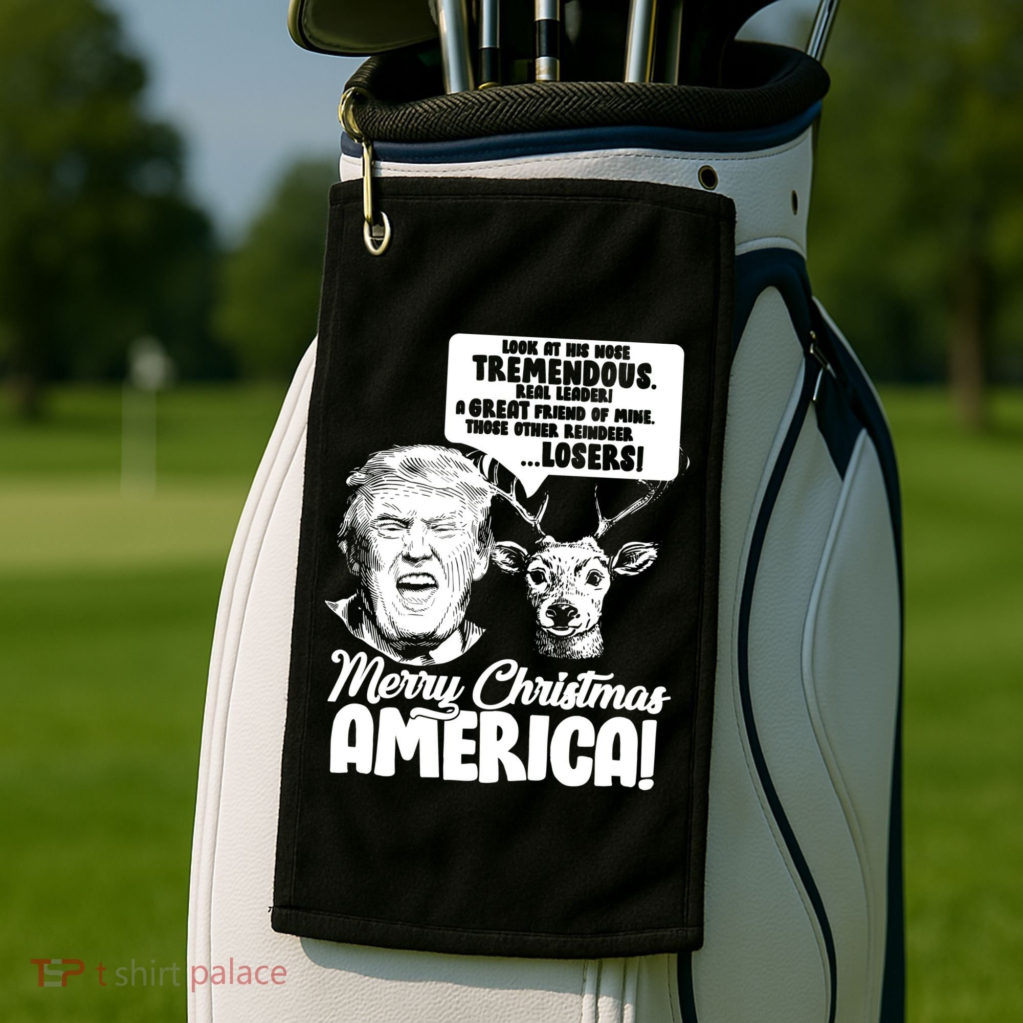 Merry Christmas America Trump Reindeer Golf Towel