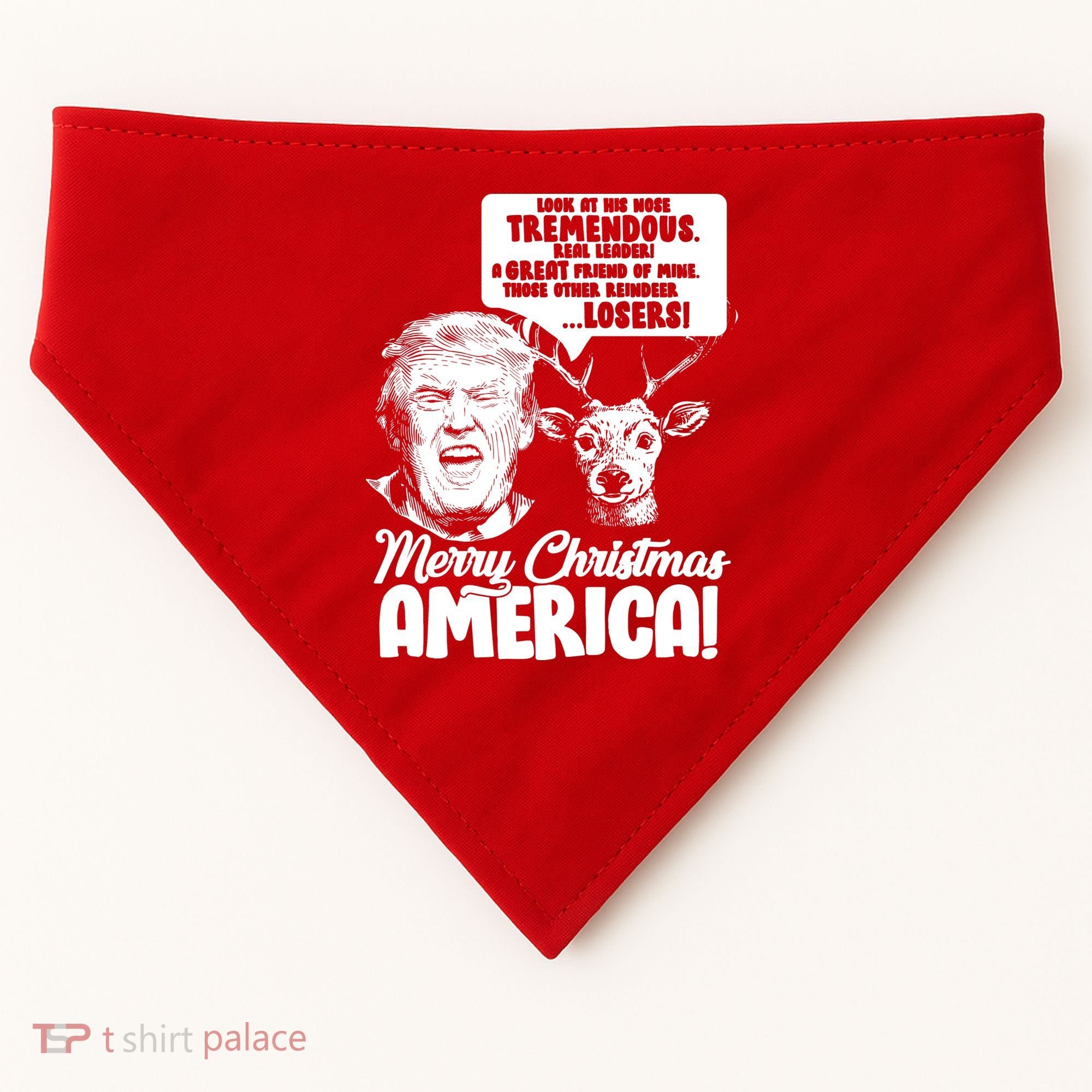Merry Christmas America Trump Reindeer USA-Made Doggie Bandana