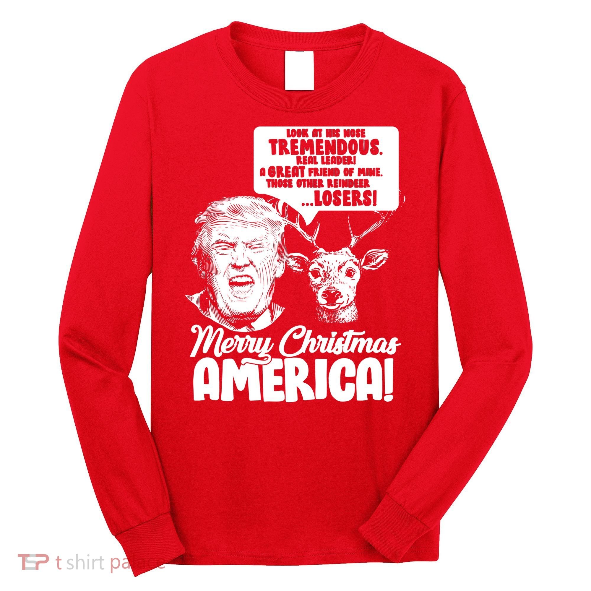 Merry Christmas America Trump Reindeer Long Sleeve Shirt