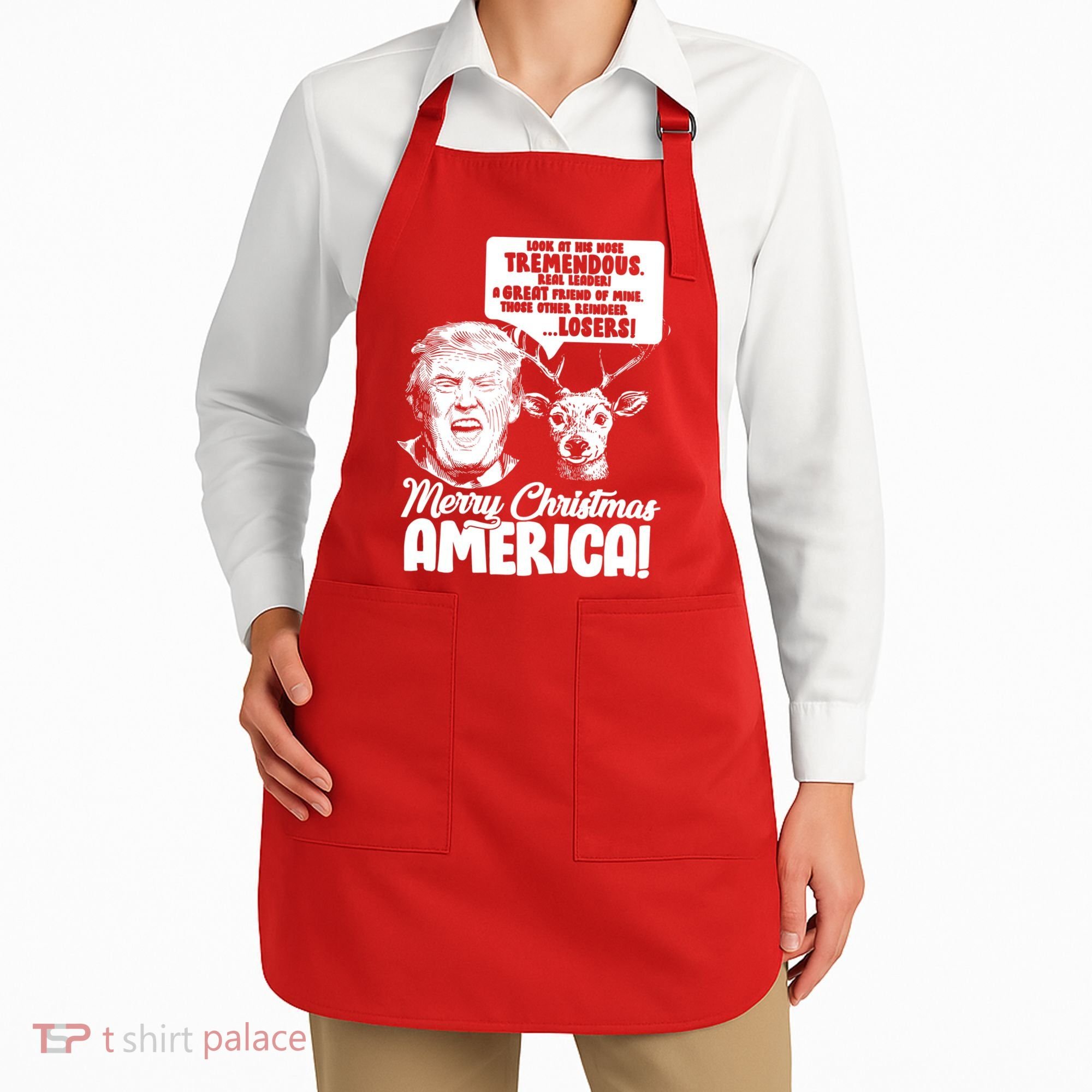 Merry Christmas America Trump Reindeer Apron