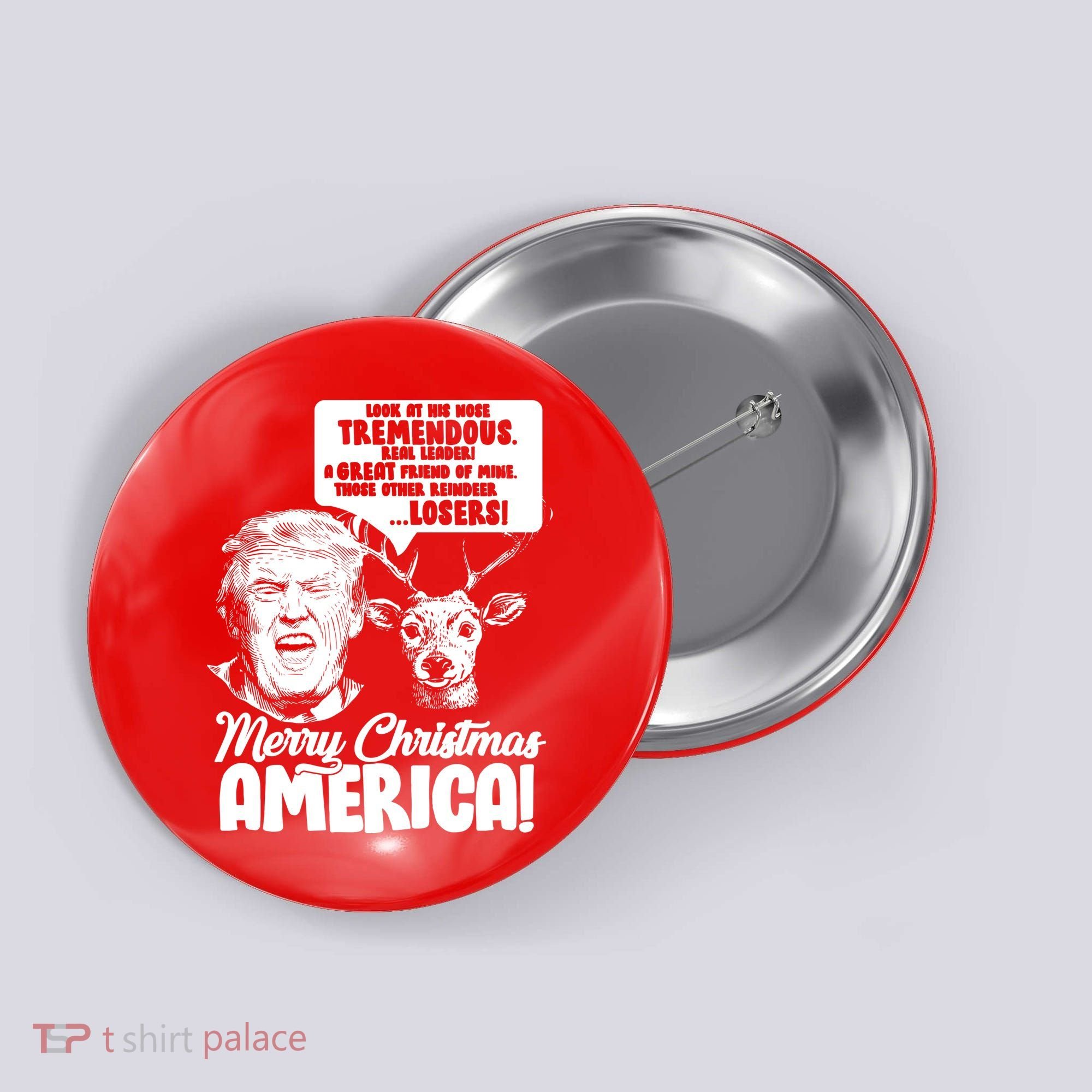 Merry Christmas America Trump Reindeer Button