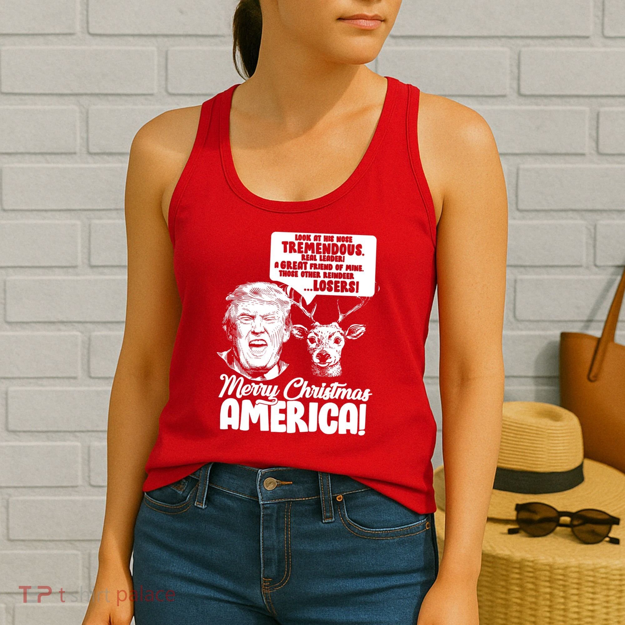 Merry Christmas America Trump Reindeer Women's Tank Top