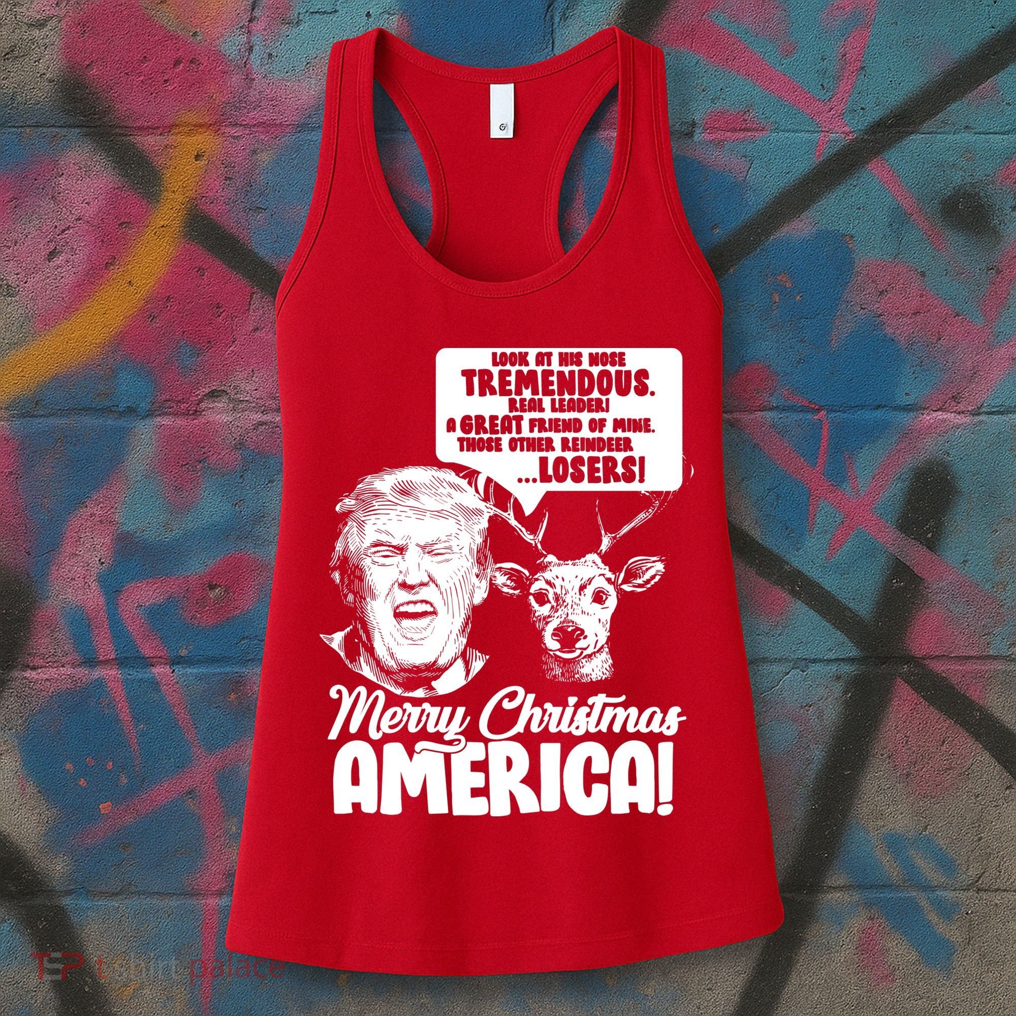 Merry Christmas America Trump Reindeer Women's Tank Top