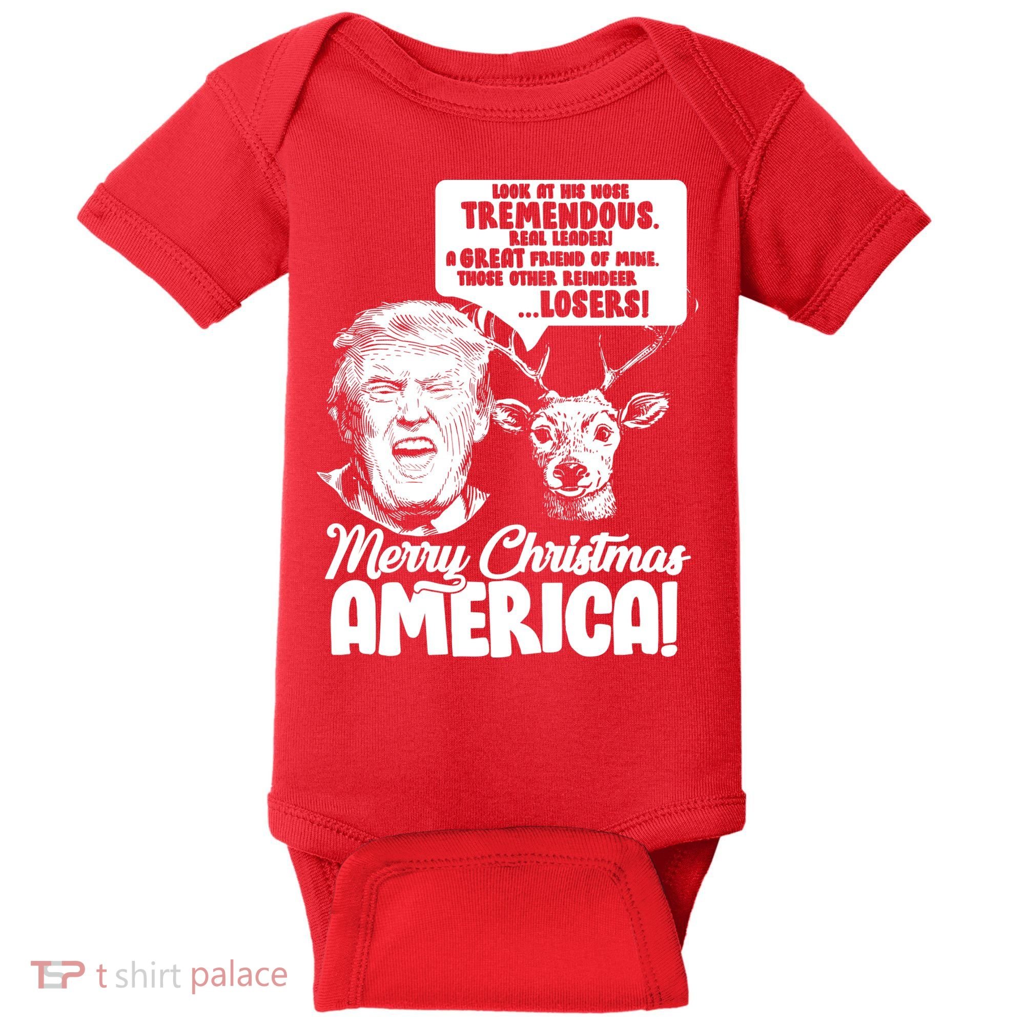 Merry Christmas America Trump Reindeer Baby Bodysuit