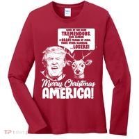 Merry Christmas America Trump Reindeer Women's Long Sleeve Shirt thumb 0