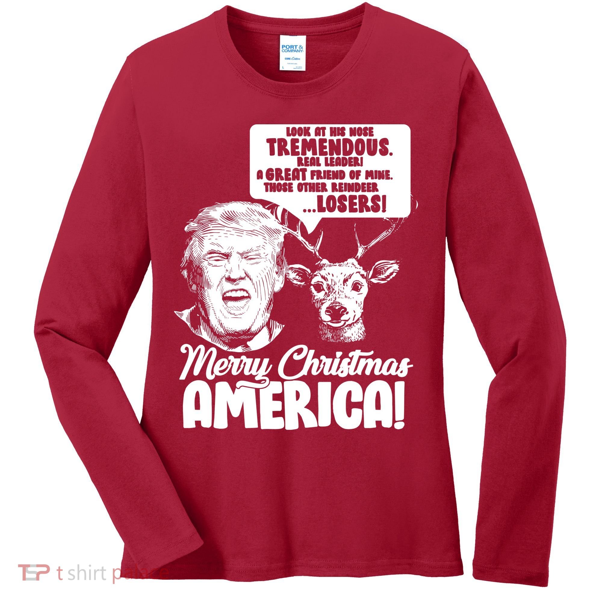 Merry Christmas America Trump Reindeer Women's Long Sleeve Shirt