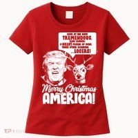 Merry Christmas America Trump Reindeer Women's T-Shirt thumb 0