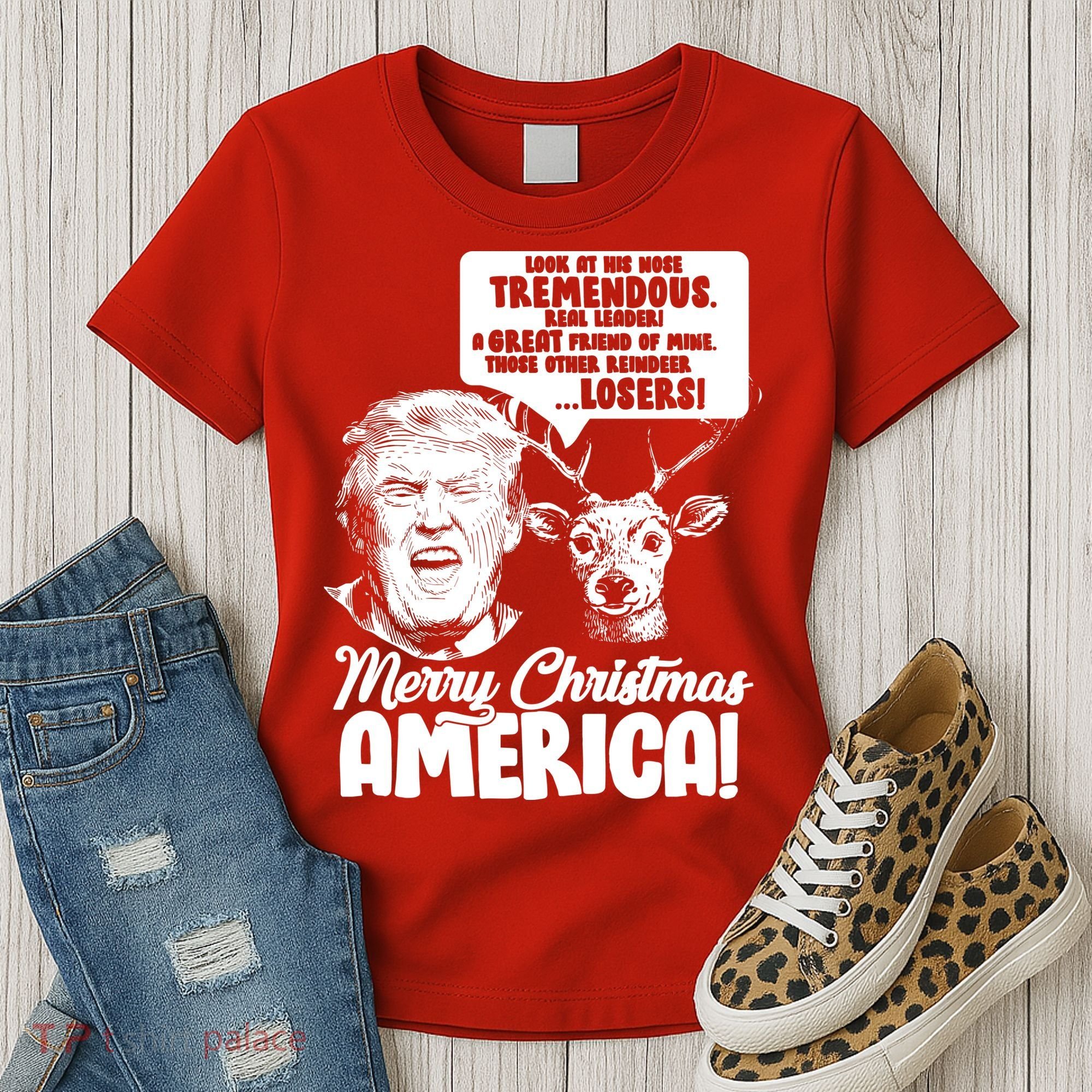 Merry Christmas America Trump Reindeer Women's T-Shirt