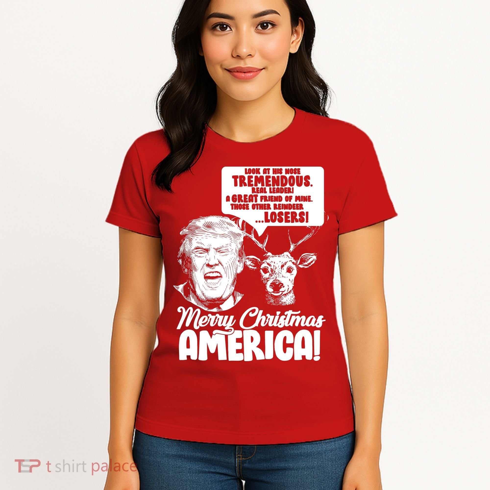 Merry Christmas America Trump Reindeer Women's T-Shirt