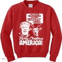 Merry Christmas America Trump Reindeer Kids Sweatshirt thumb 0
