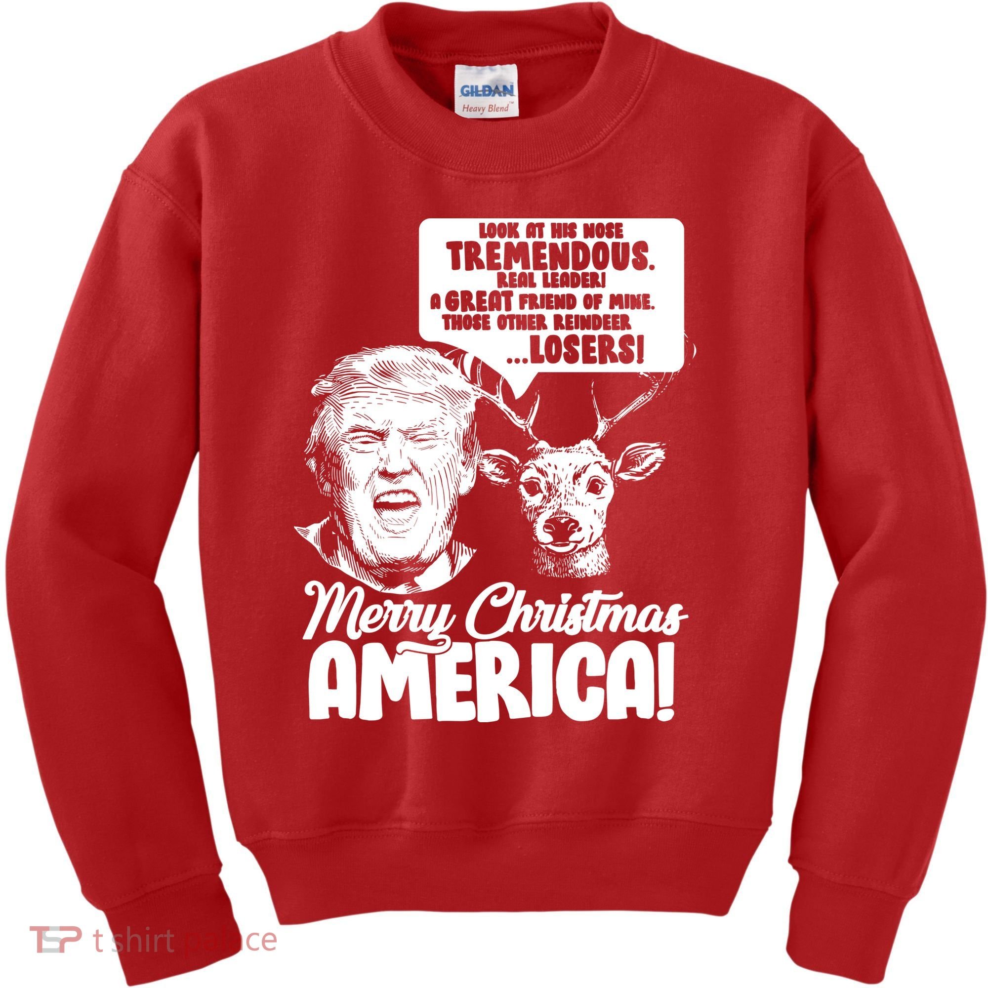 Merry Christmas America Trump Reindeer Kids Sweatshirt