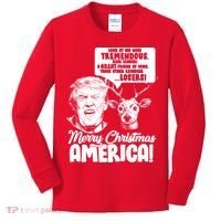 Merry Christmas America Trump Reindeer Kids Long Sleeve Shirt thumb 0