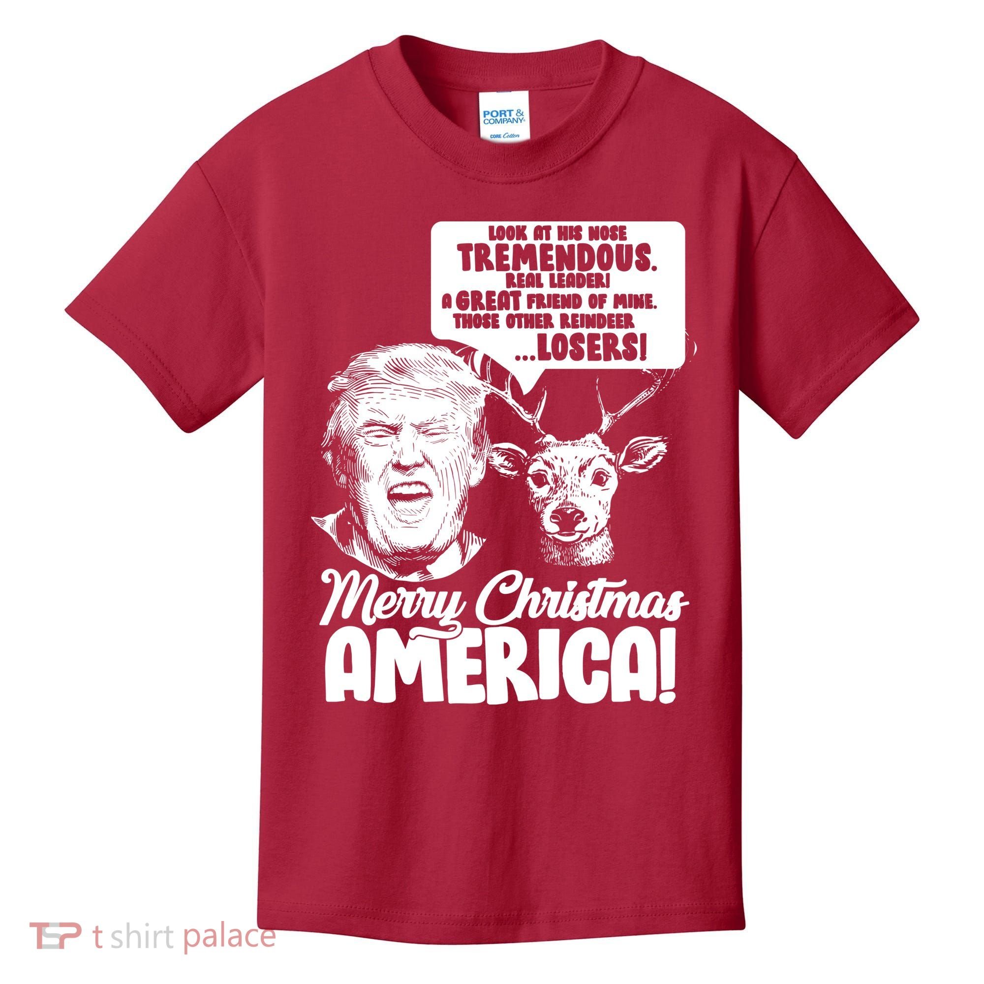 Merry Christmas America Trump Reindeer Kids T-Shirt