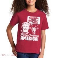 Merry Christmas America Trump Reindeer Kids T-Shirt thumb 2