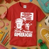 Merry Christmas America Trump Reindeer Kids T-Shirt thumb 3