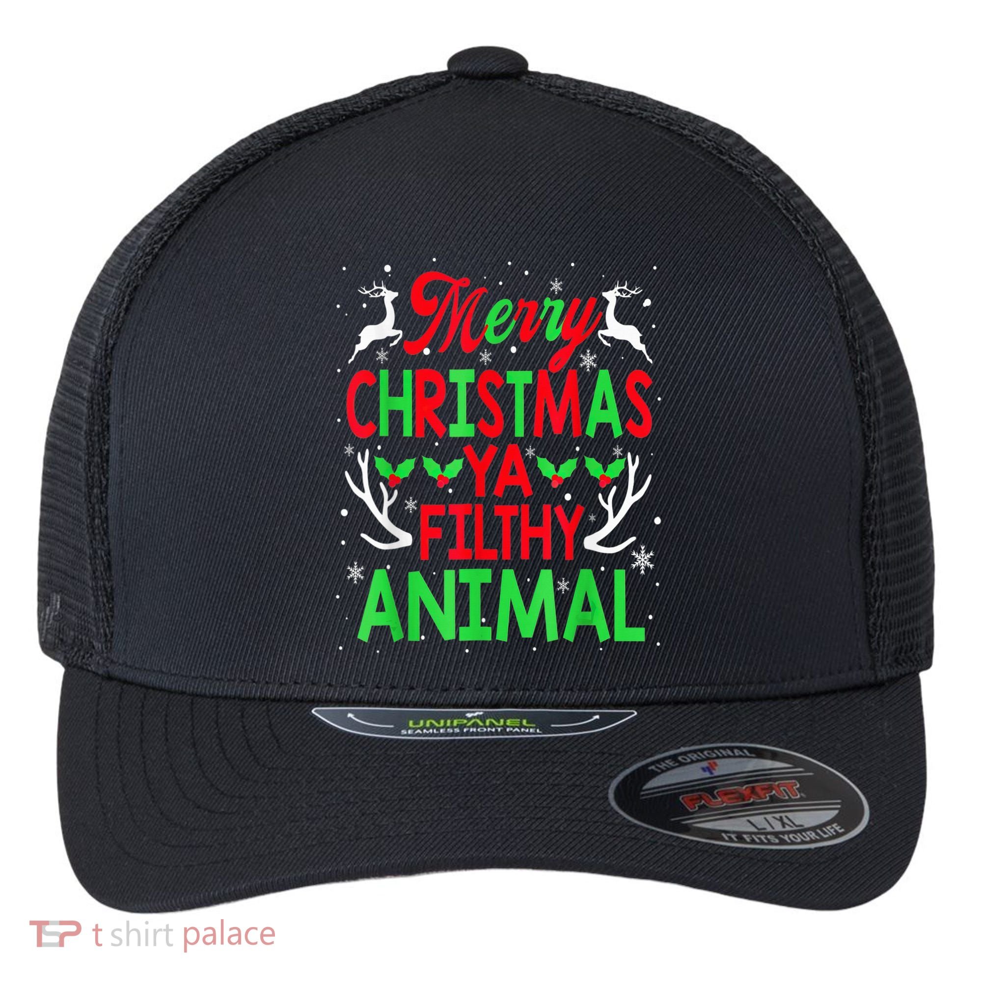 Merry Christmas Animal Filthy Ya  Wo Kid Flexfit Unipanel Trucker Cap