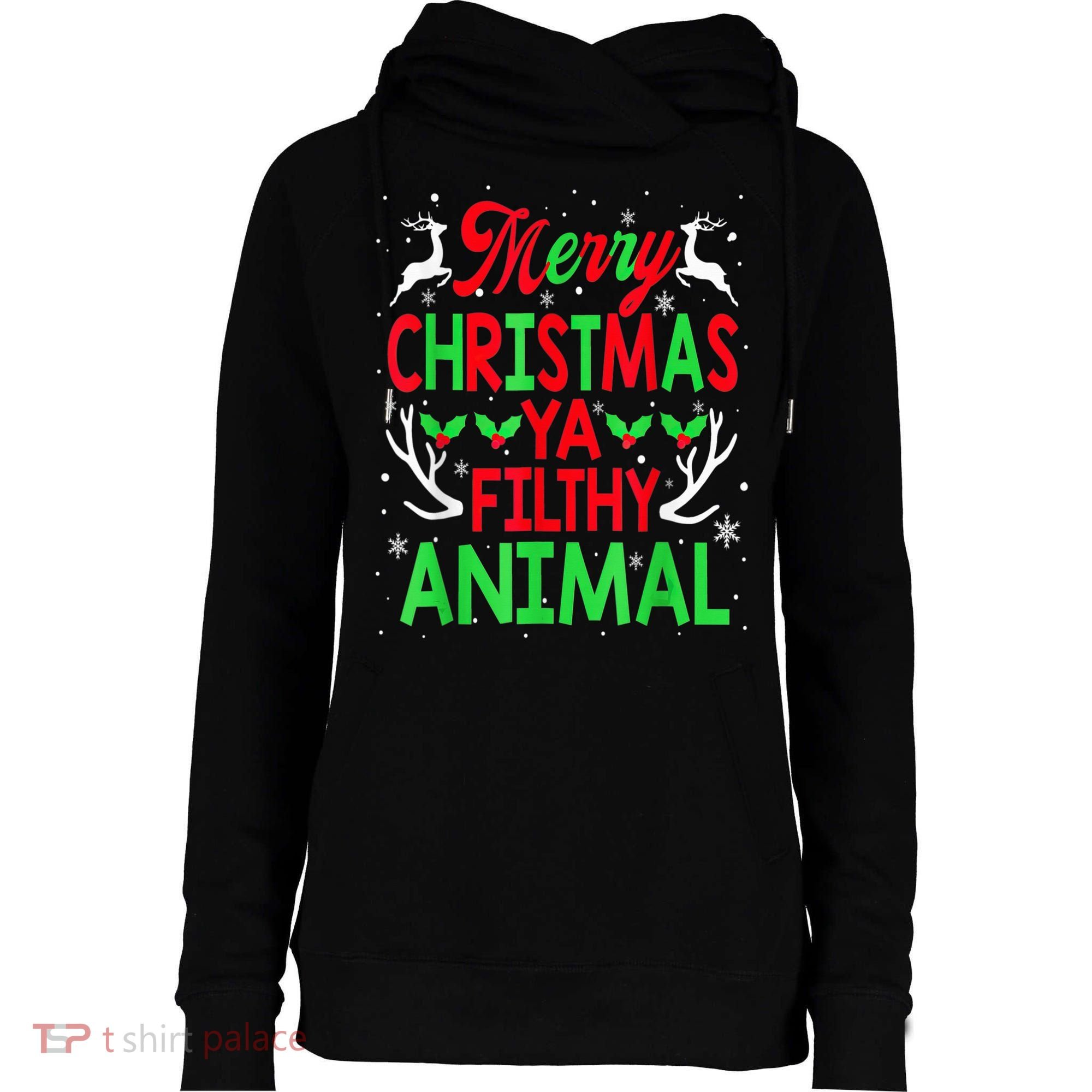 Merry Christmas Animal Filthy Ya  Wo Kid Womens Funnel Neck Pullover Hood