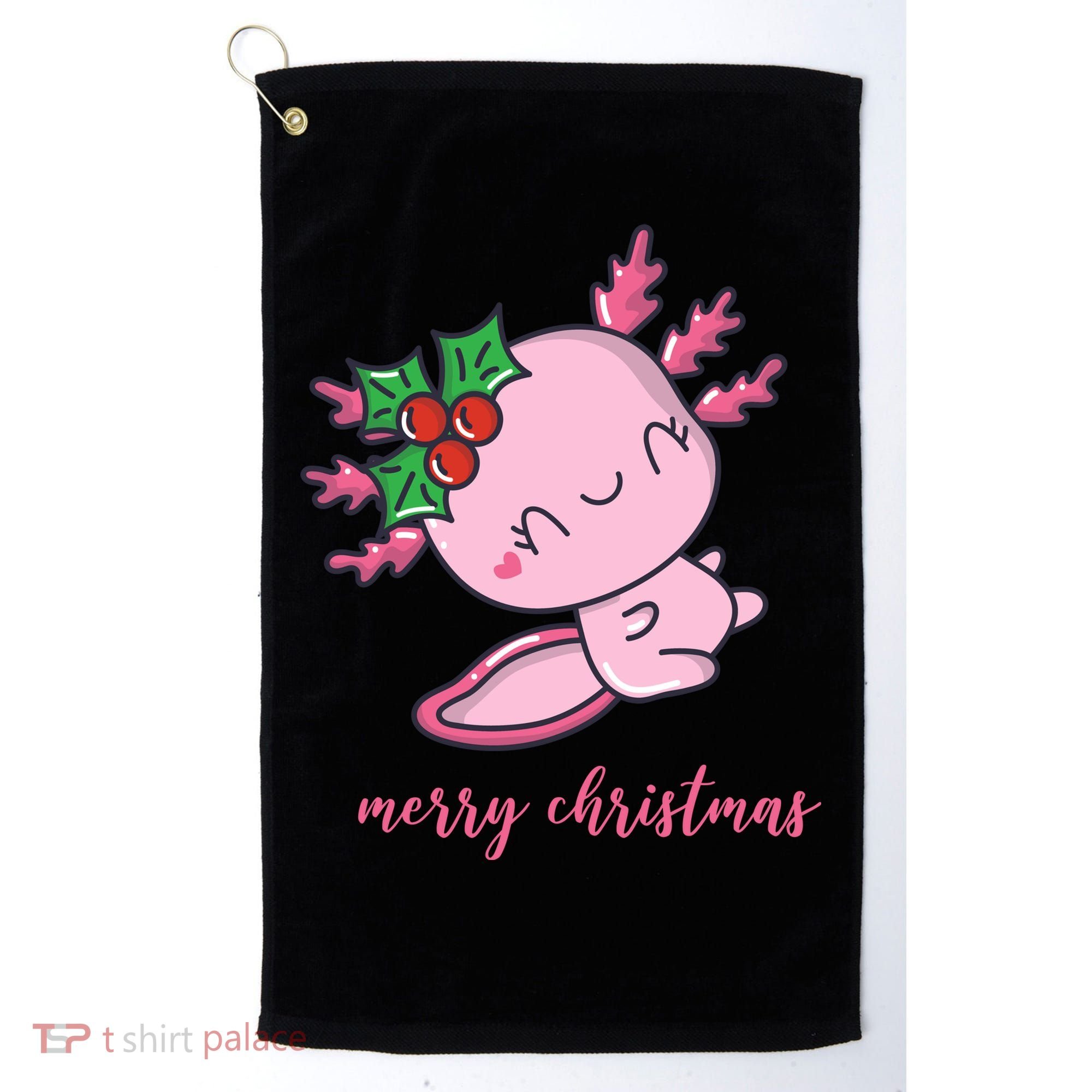 Merry Christmas Axolotl Cute Holiday Golf Towel