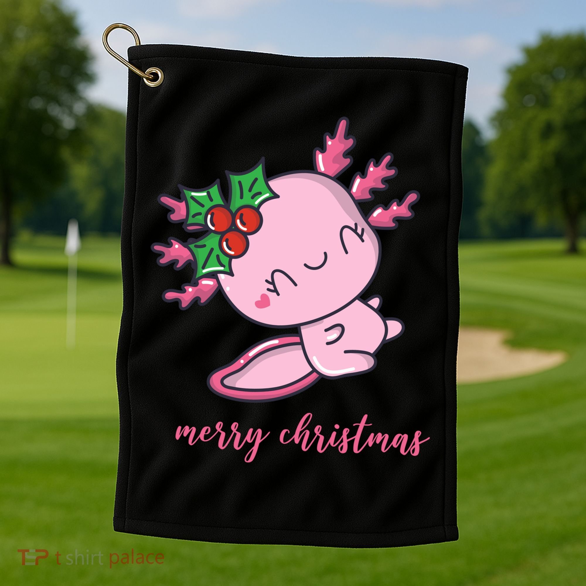 Merry Christmas Axolotl Cute Holiday Golf Towel