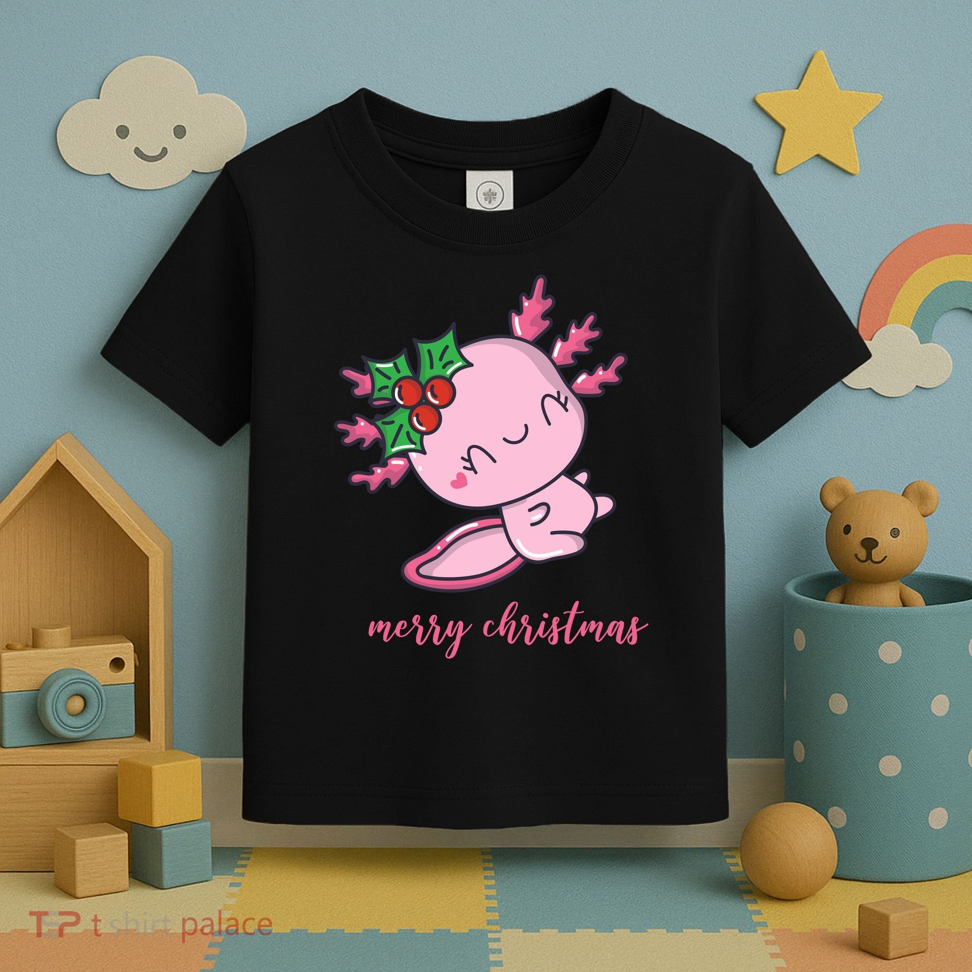Merry Christmas Axolotl Cute Holiday Toddler T-Shirt