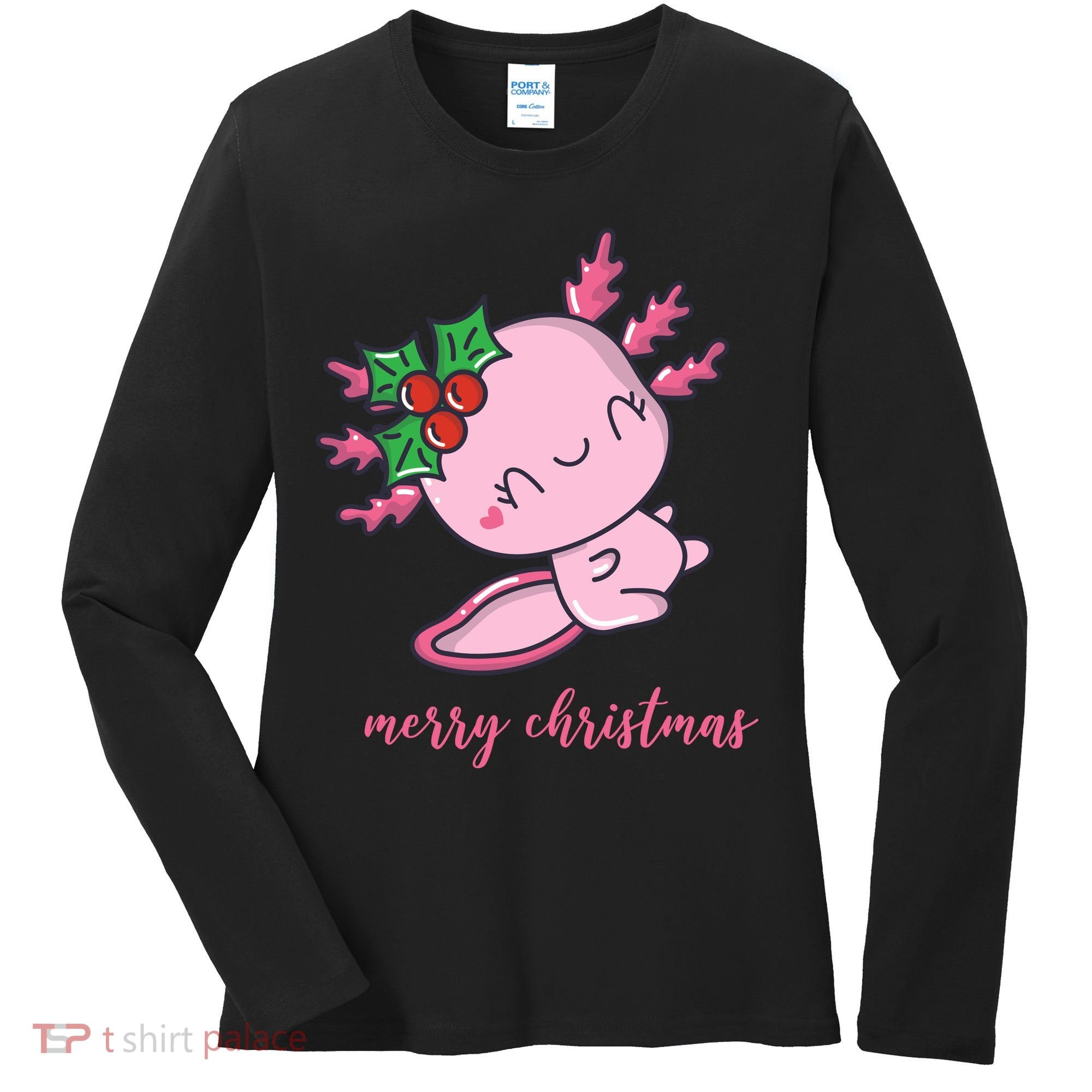 Merry Christmas Axolotl Cute Holiday Women's Long Sleeve Shirt