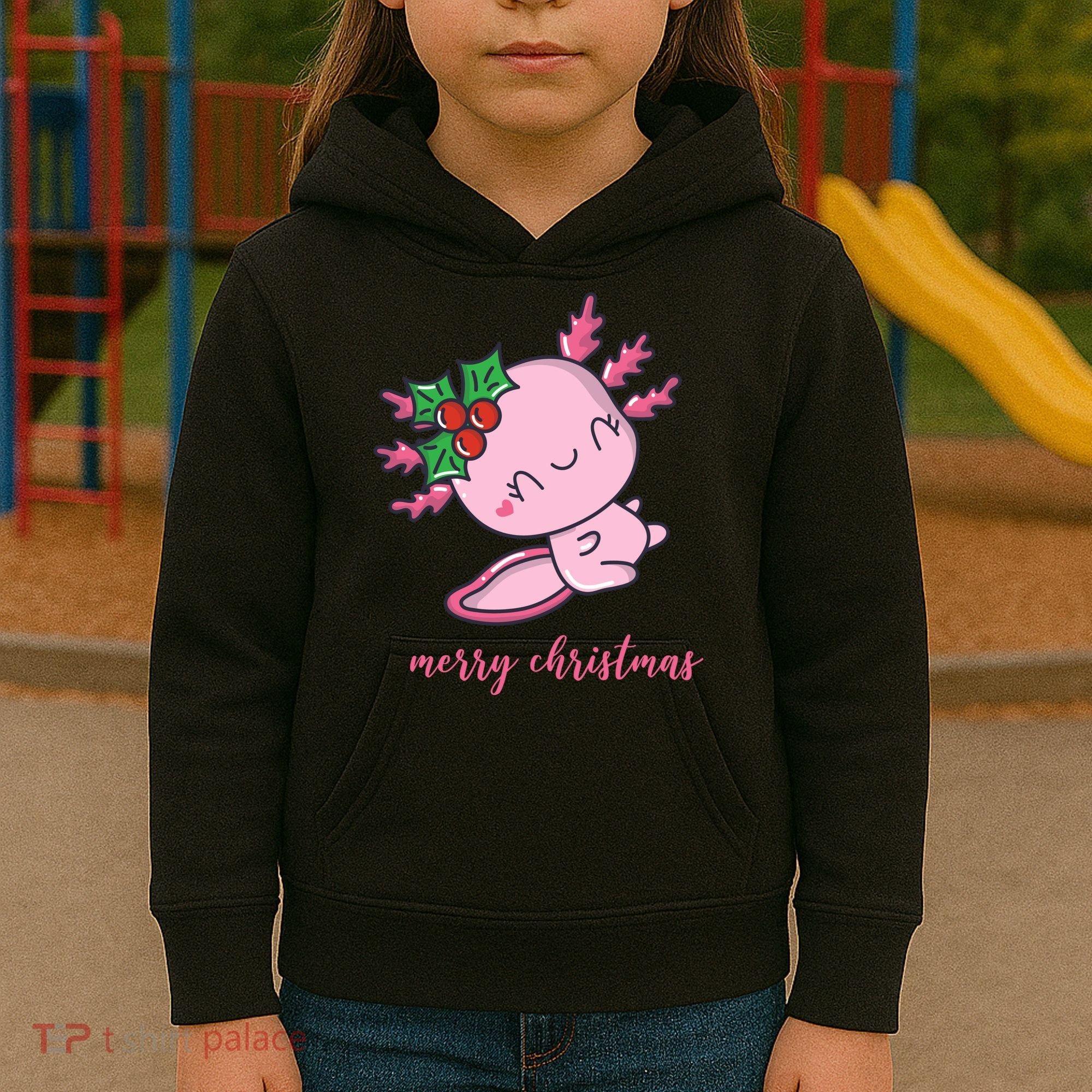 Merry Christmas Axolotl Cute Holiday Kids Hoodie